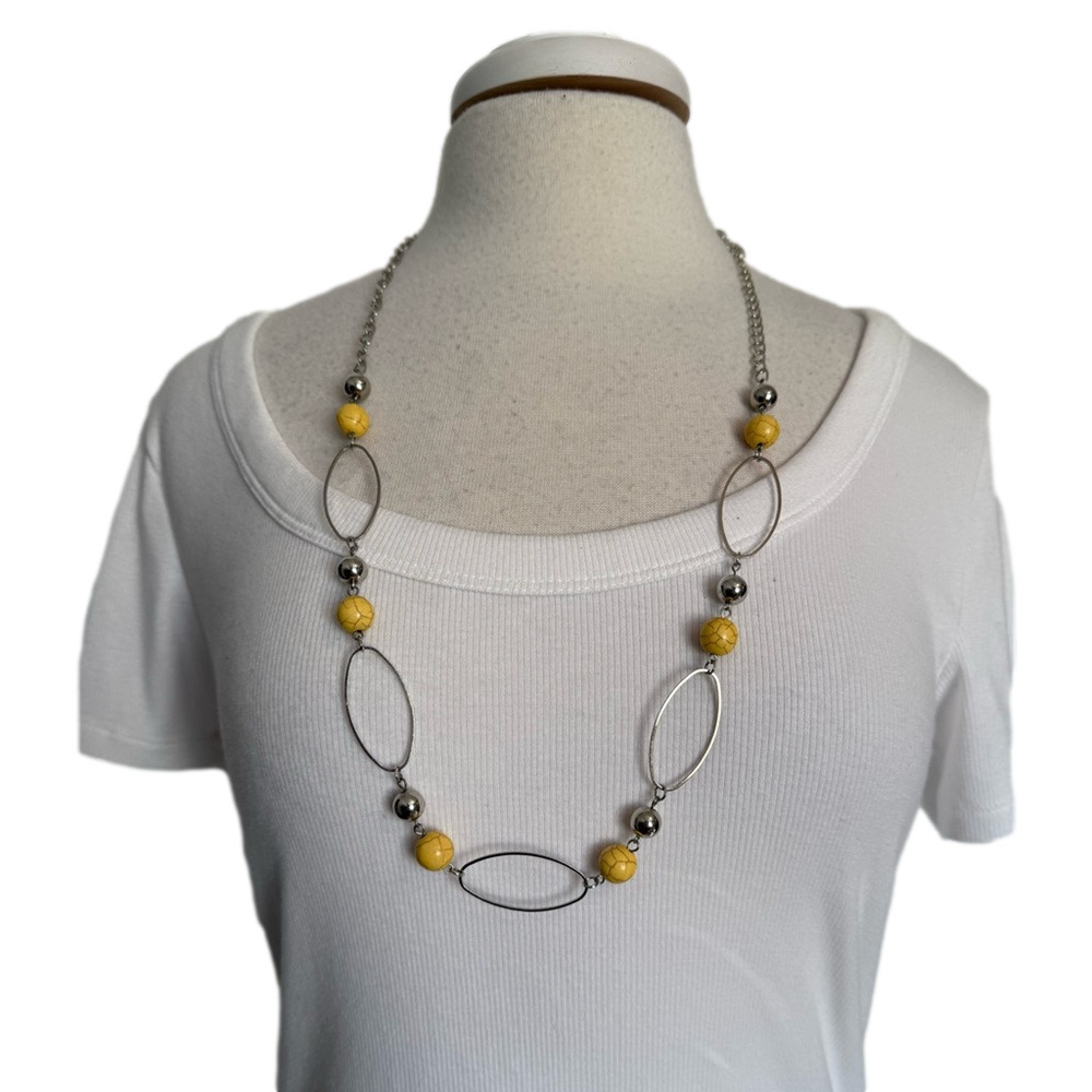 Paparazzi Simple Stonework Yellow Beaded Silver Accent‎ Necklace Summer Dainty